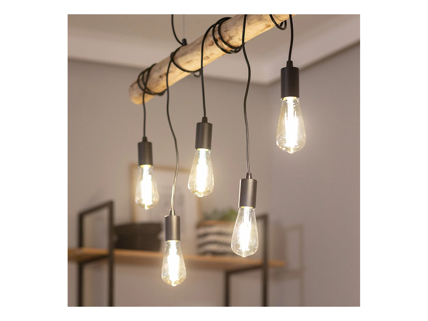 Lámpara Colgante Metal y Madera Yagis Negro