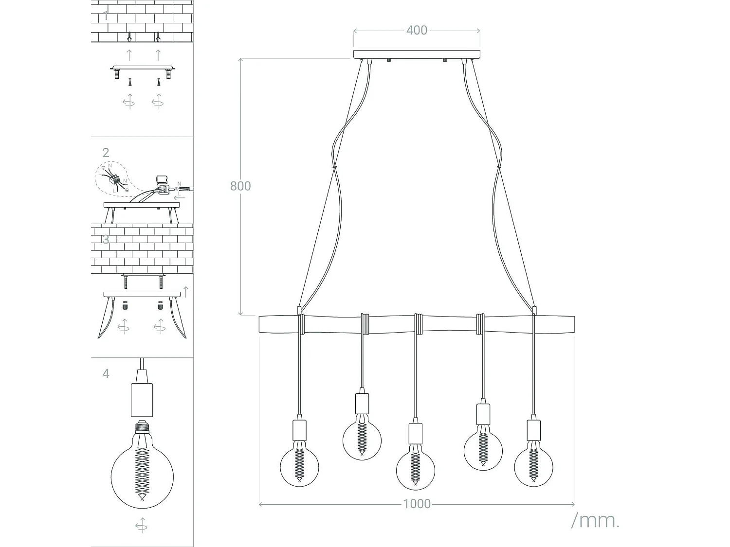 Suspension Métal et Bois Yagis Noir