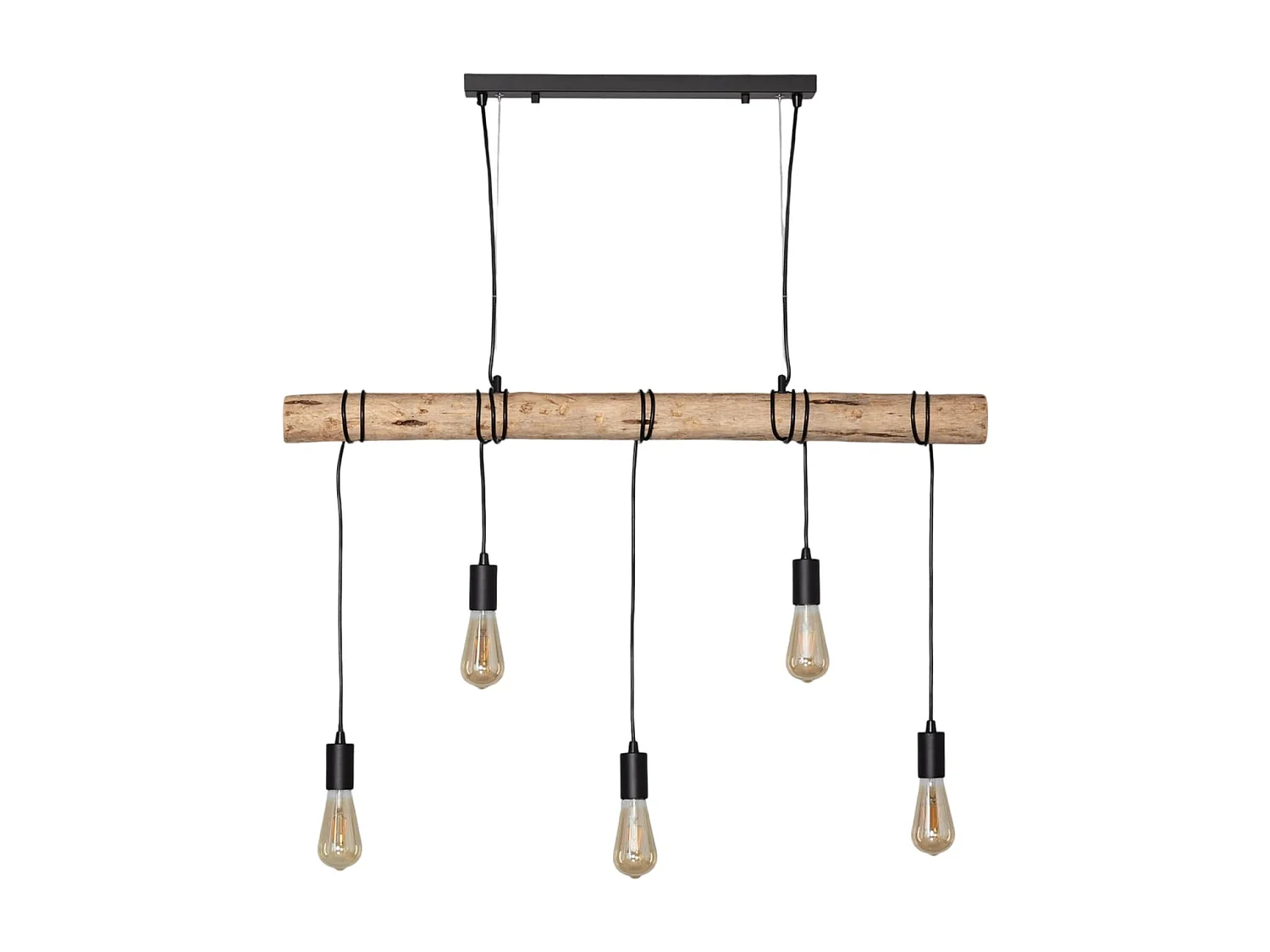 Lampada a Sospensione in Metallo e Legno Yagis Nero