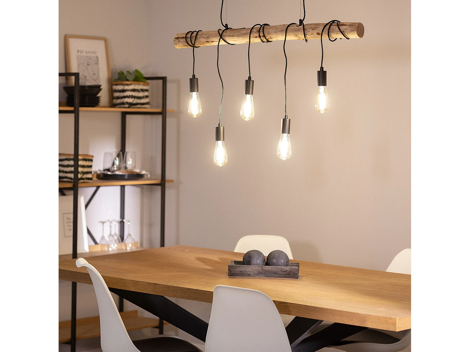 Lampada a Sospensione in Metallo e Legno Yagis Nero