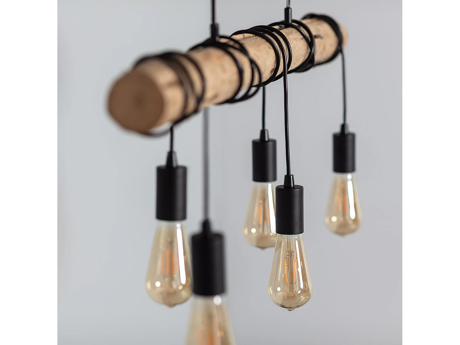 Lampada a Sospensione in Metallo e Legno Yagis Nero