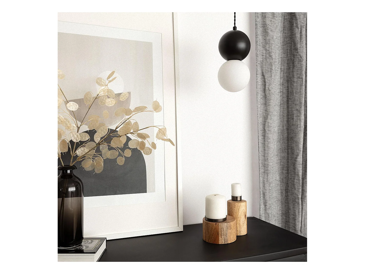 Lámpara Colgante de Metal y Cristal Apolo Blanco / Negro