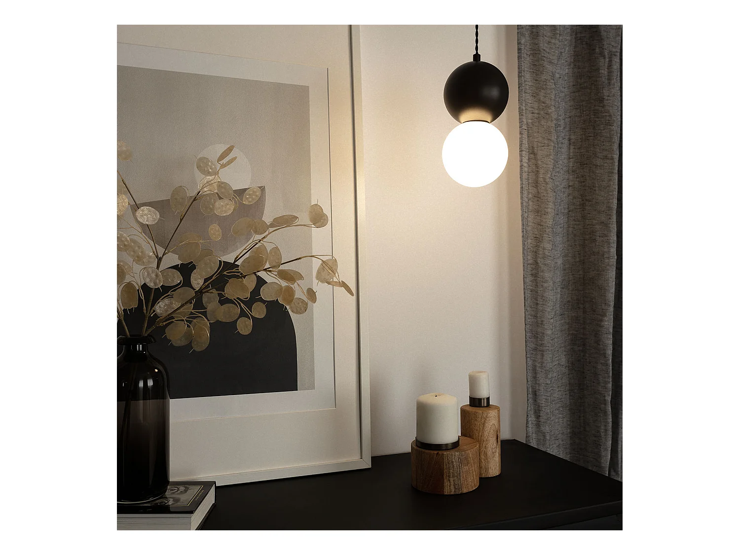 Lámpara Colgante de Metal y Cristal Apolo Blanco / Negro