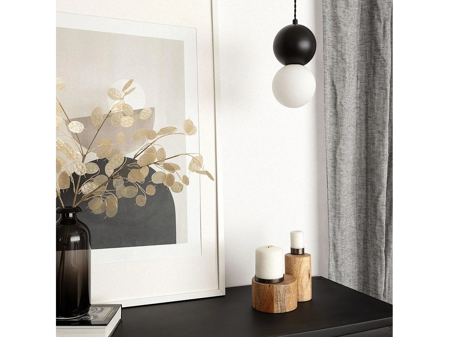 Suspension Métal et Verre Apolo Blanc / Noir