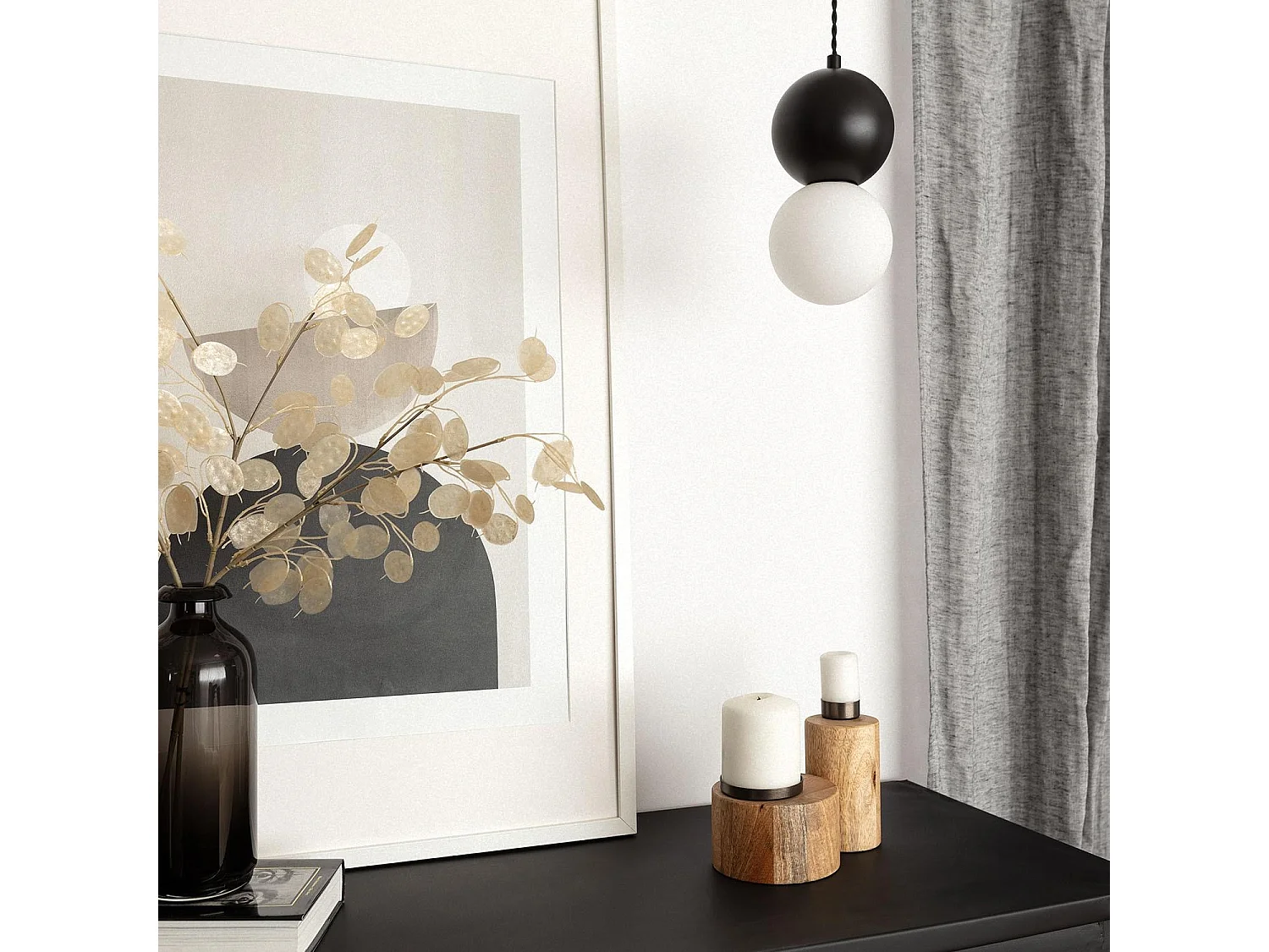 Suspension Métal et Verre Apolo Blanc / Noir