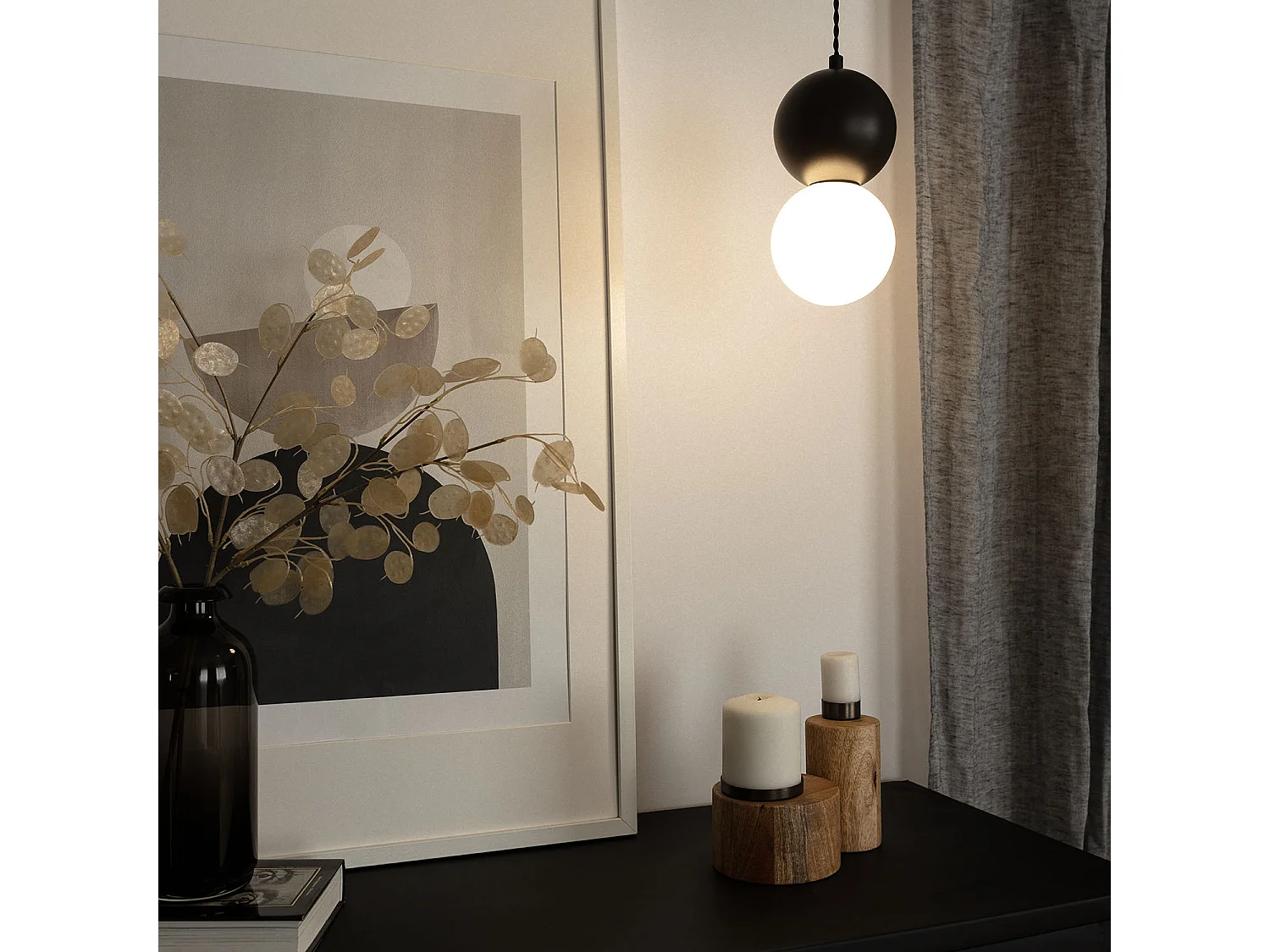 Suspension Métal et Verre Apolo Blanc / Noir