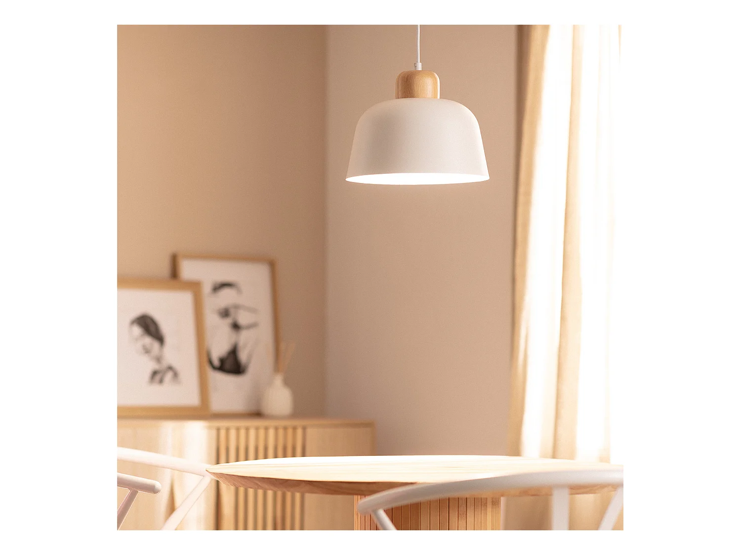 Lampada a Sospensione Metallo e Legno Wawak Bianco