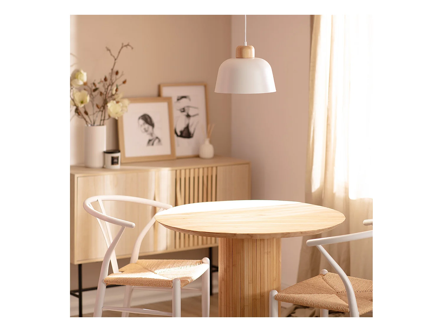 Lampada a Sospensione Metallo e Legno Wawak Bianco