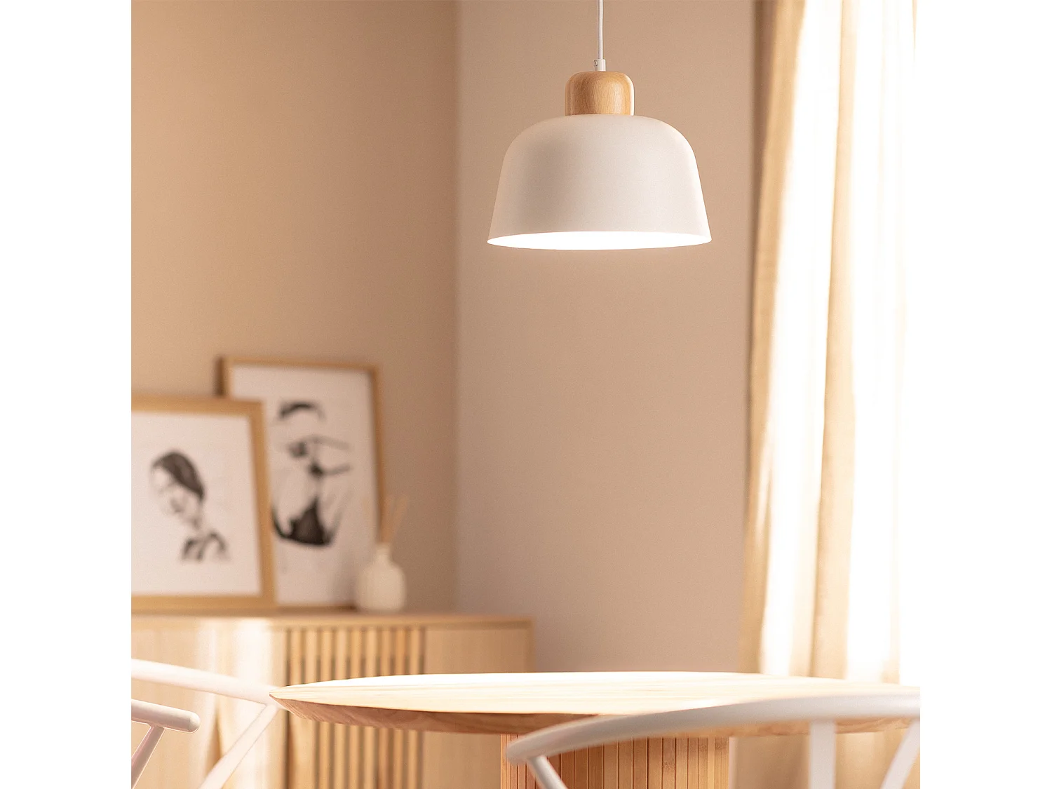 Suspension Métal et Bois Wawak Blanc