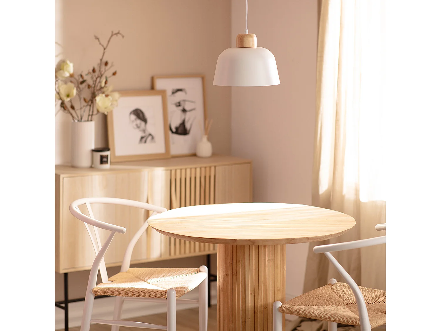 Lampada a Sospensione Metallo e Legno Wawak Bianco