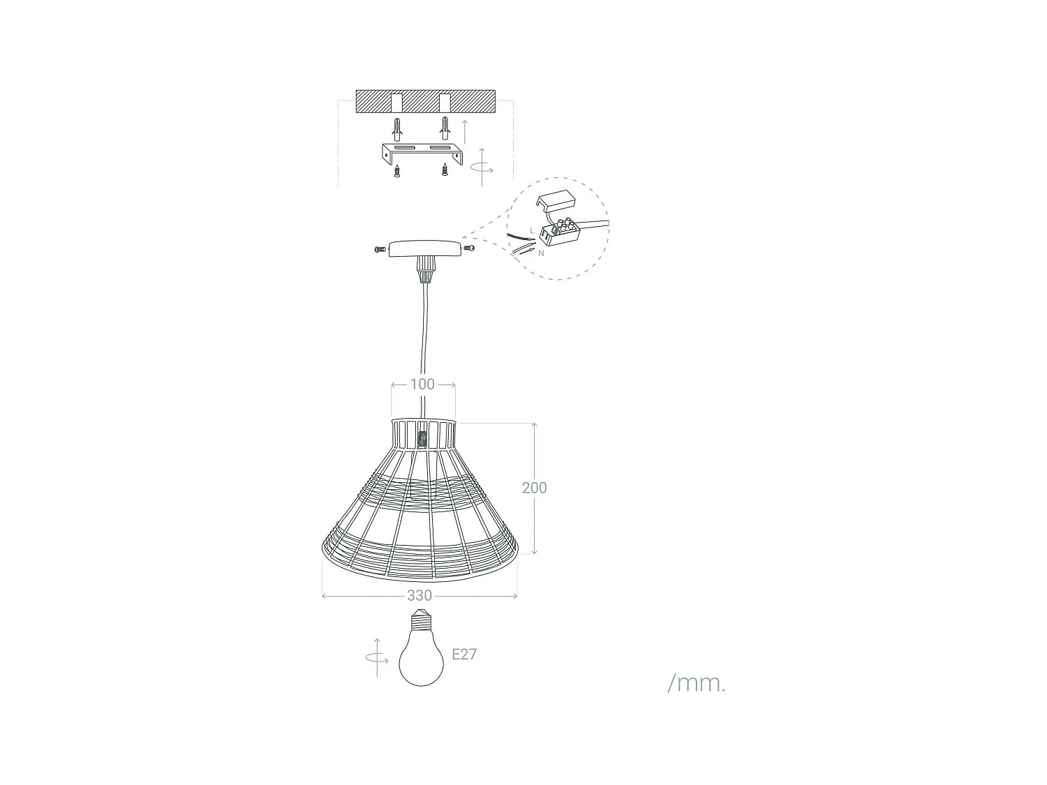 Suspension Rotin Wasari Noir