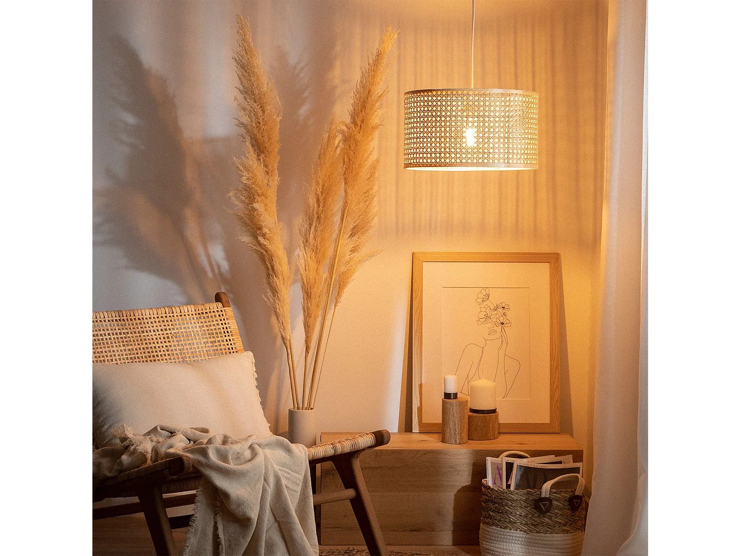 Suspension Rotin Mampa Naturel