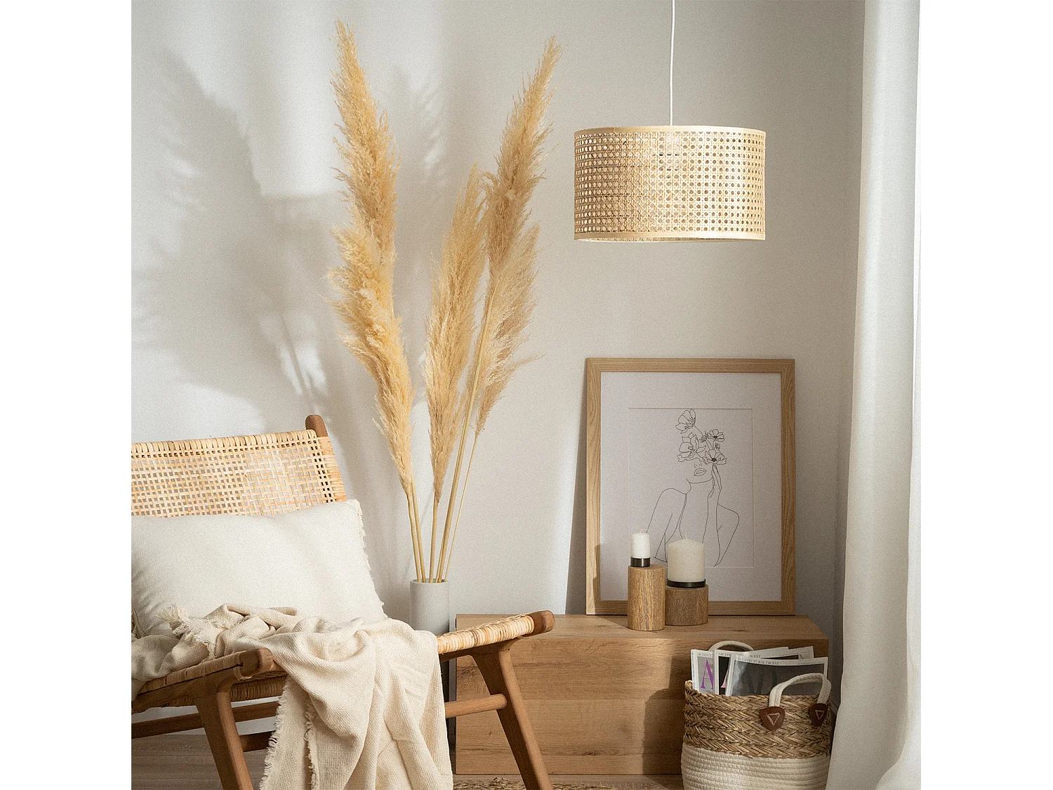 Suspension Rotin Mampa Naturel