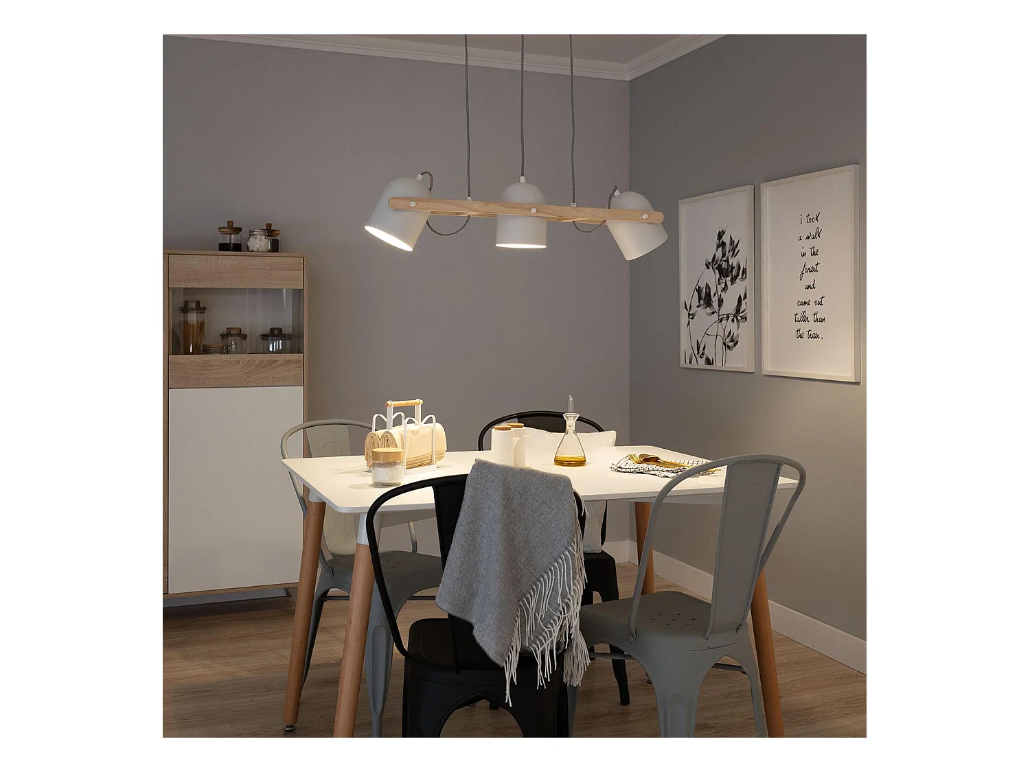 Lámpara Colgante Madera y Metal Klarhet Blanco