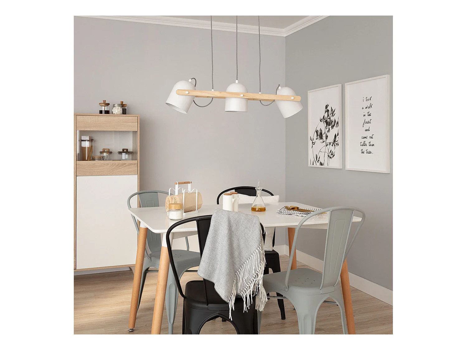 Lámpara Colgante Madera y Metal Klarhet Blanco