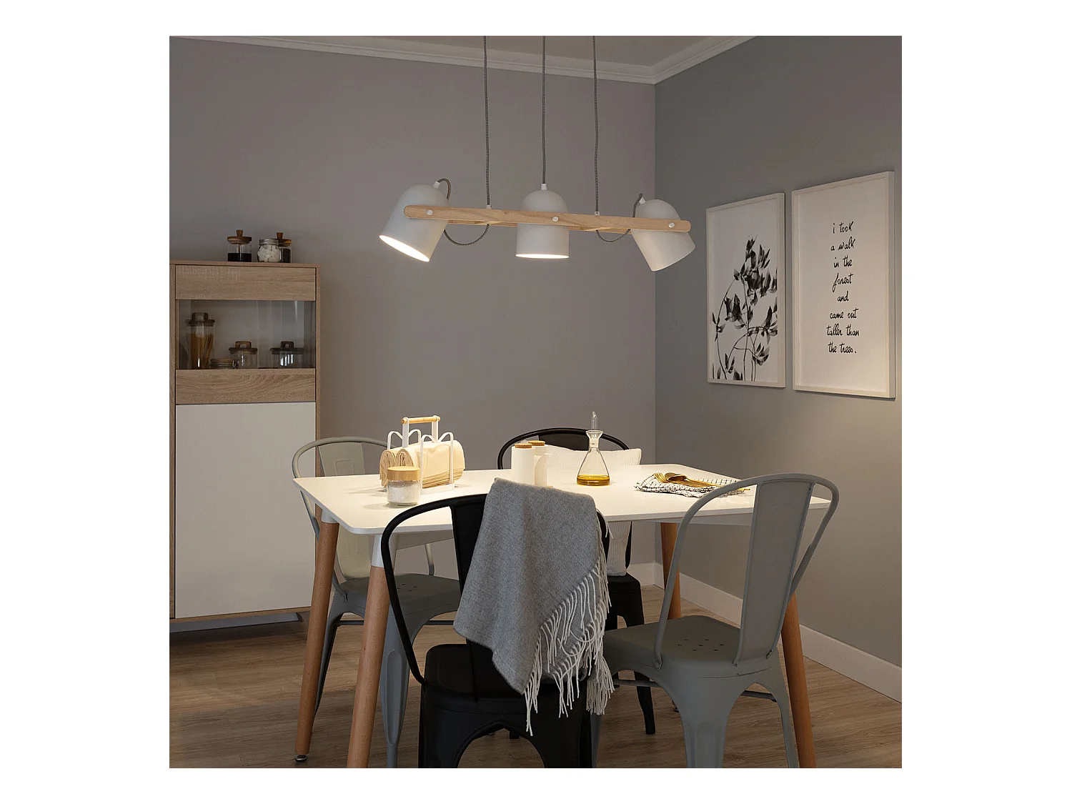 Lámpara Colgante Madera y Metal Klarhet Blanco