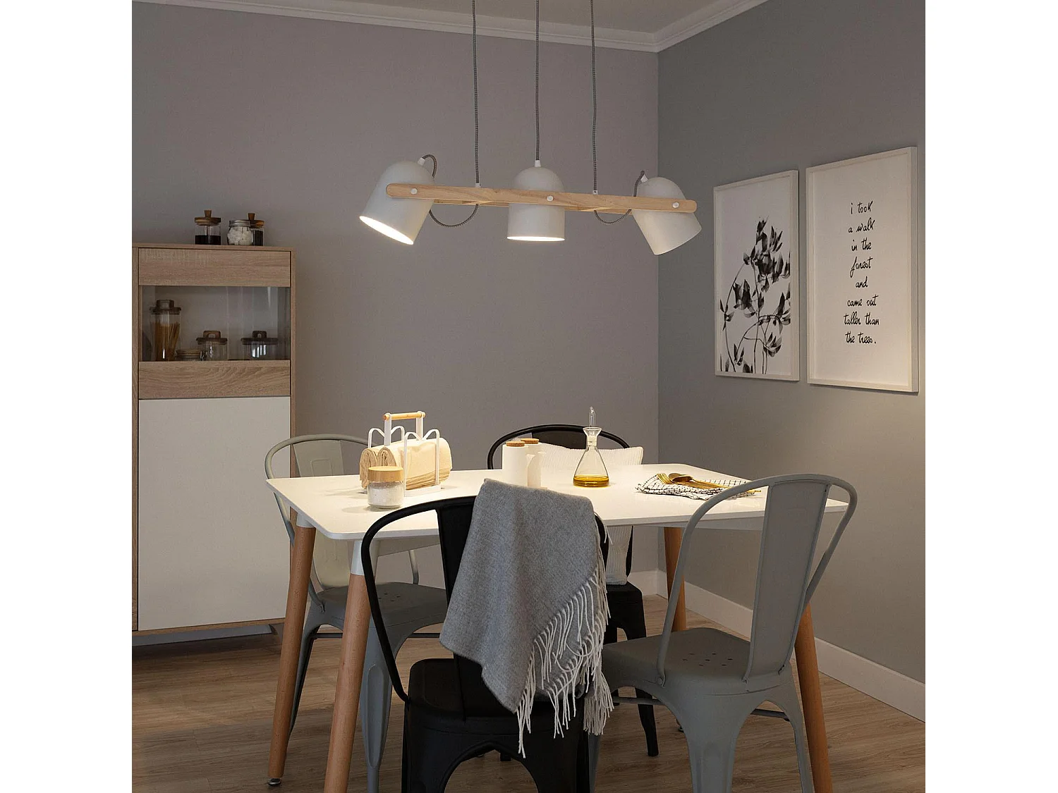 Suspension Métal et Bois Klarhet Blanc