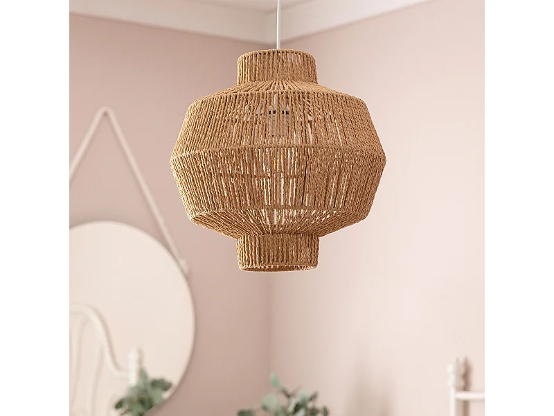 Lampada a Sospensione Carta Intrecciata Simara Marrone