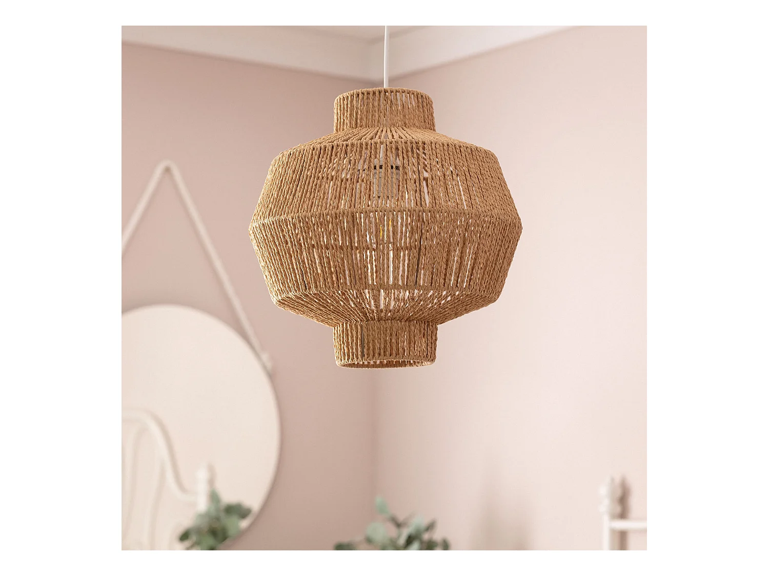 Lampada a Sospensione Carta Intrecciata Simara Marrone