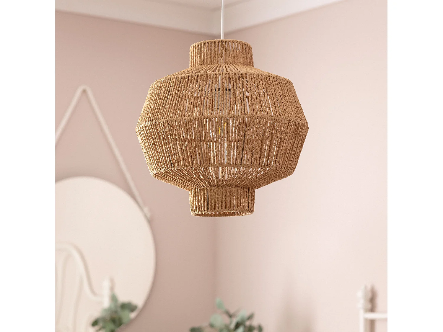 Lampada a Sospensione Carta Intrecciata Simara Marrone