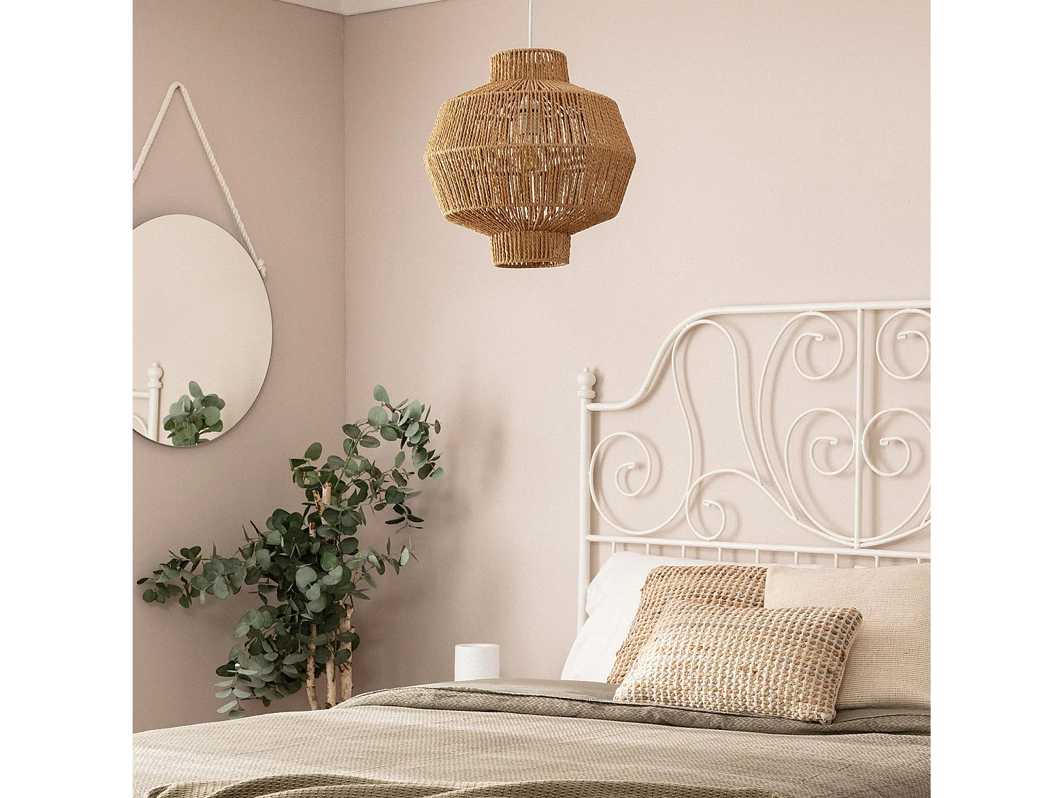 Lampada a Sospensione Carta Intrecciata Simara Marrone