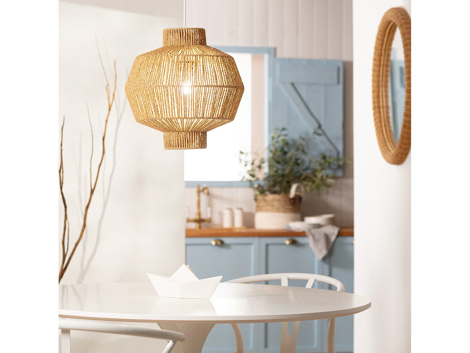 Lampada a Sospensione Carta Intrecciata Simara Marrone