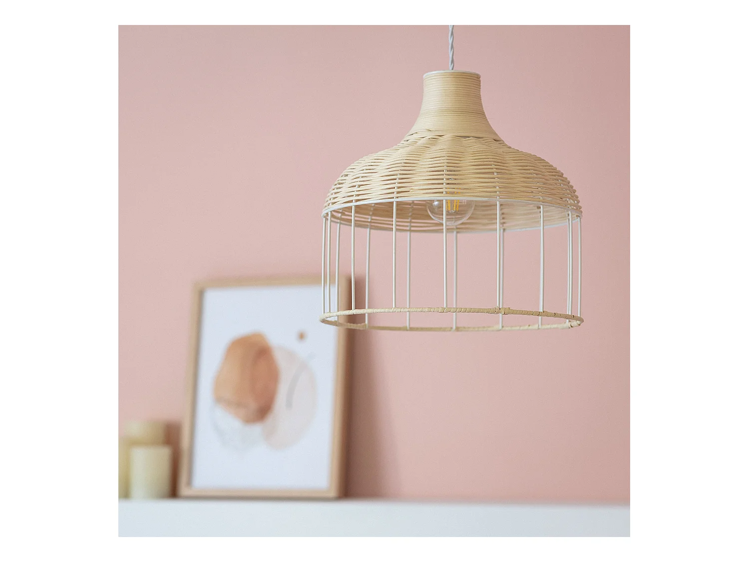 Lámpara Colgante Ratán y Metal Sliema Blanco