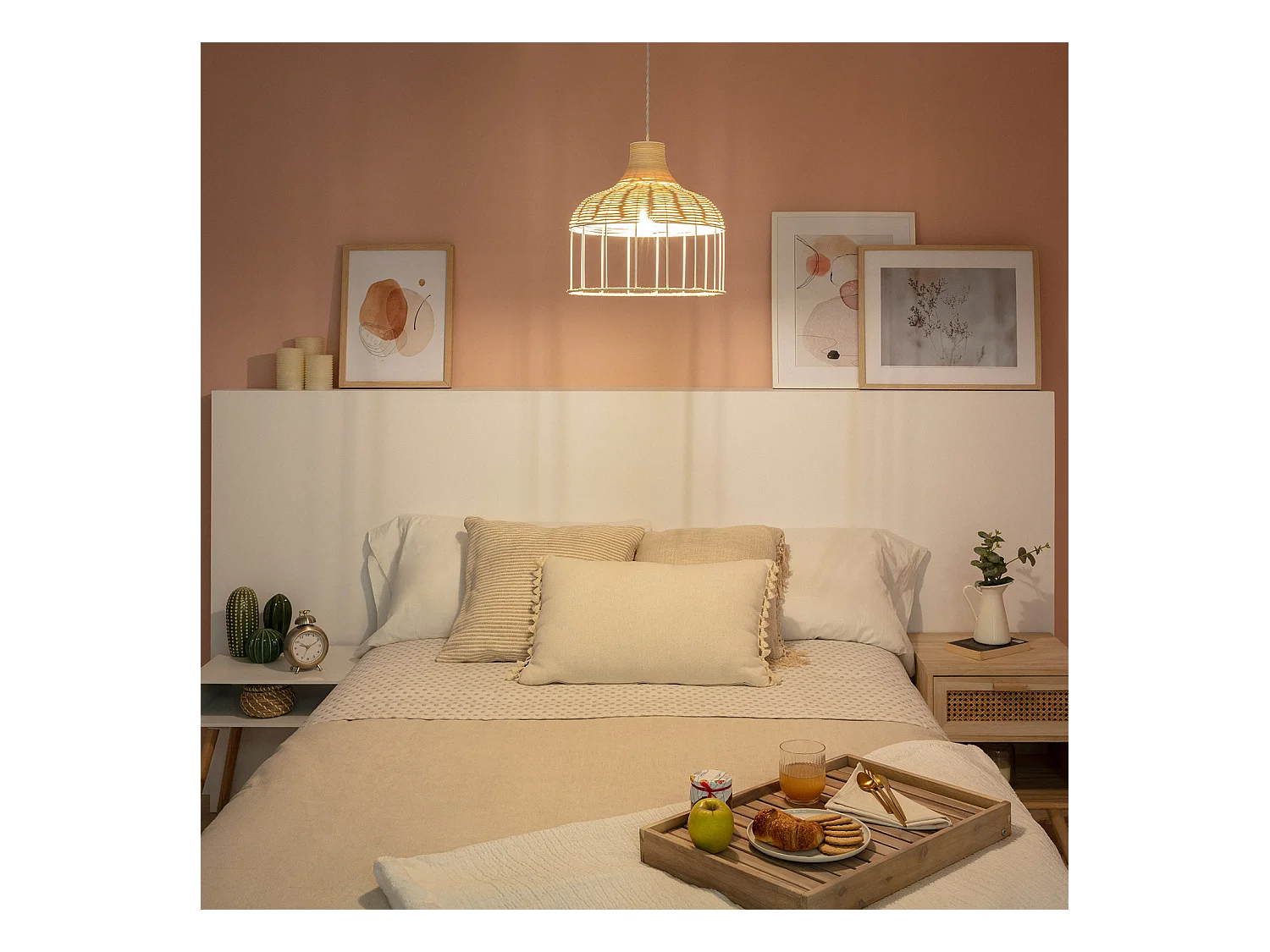 Lámpara Colgante Ratán y Metal Sliema Blanco