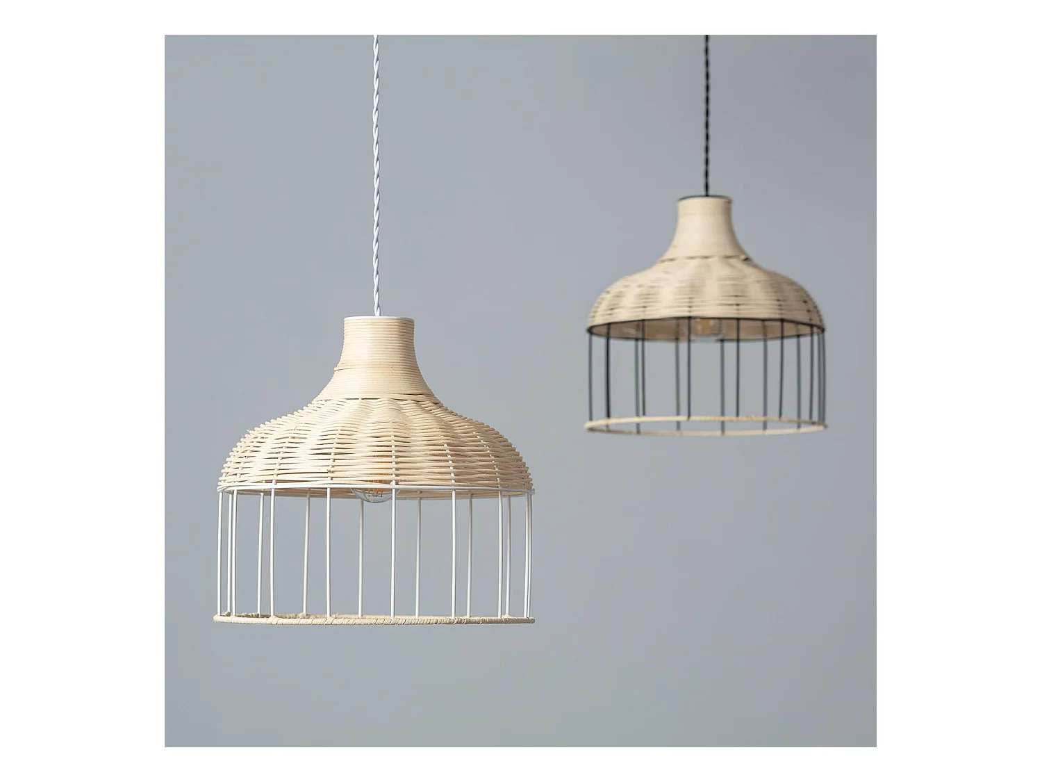 Lampada a Sospensione Rattan e Metallo Sliema Bianco
