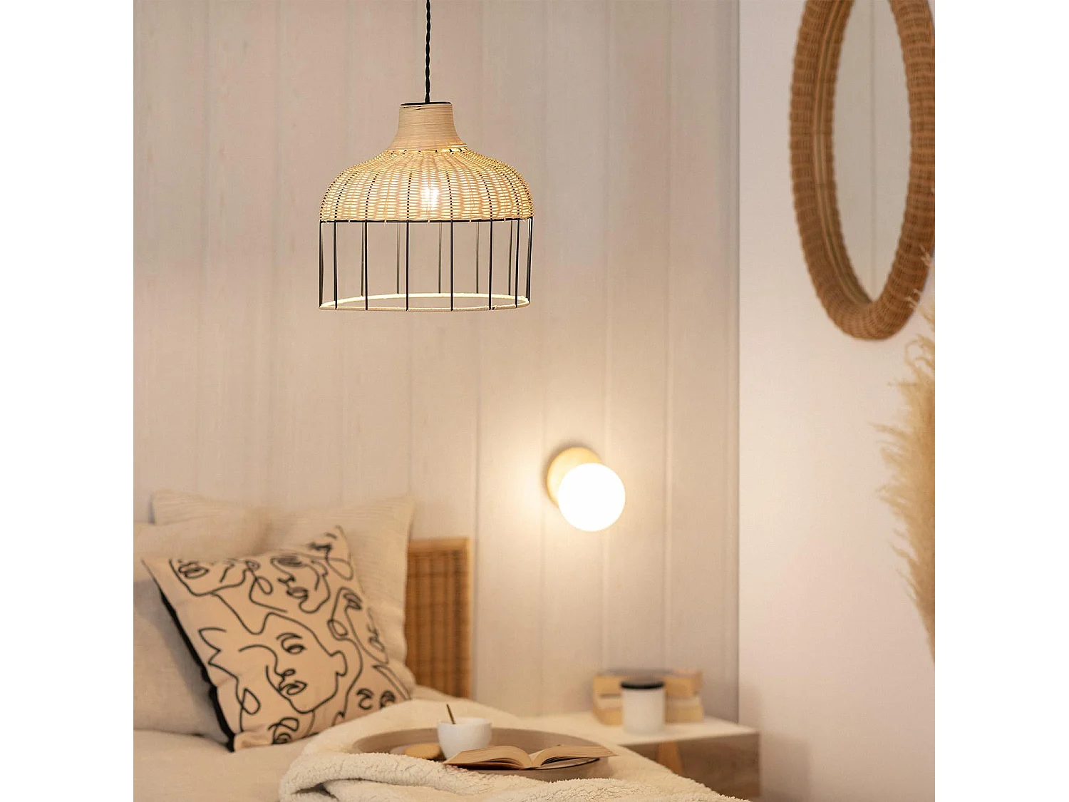 Suspension Rotin et Métal Sliema  Blanc