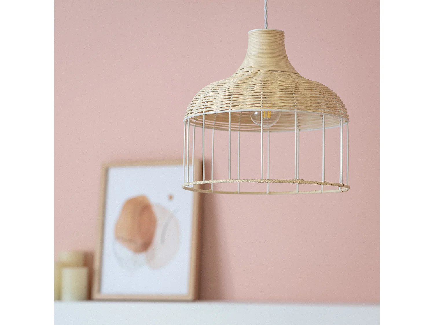 Suspension Rotin et Métal Sliema  Blanc