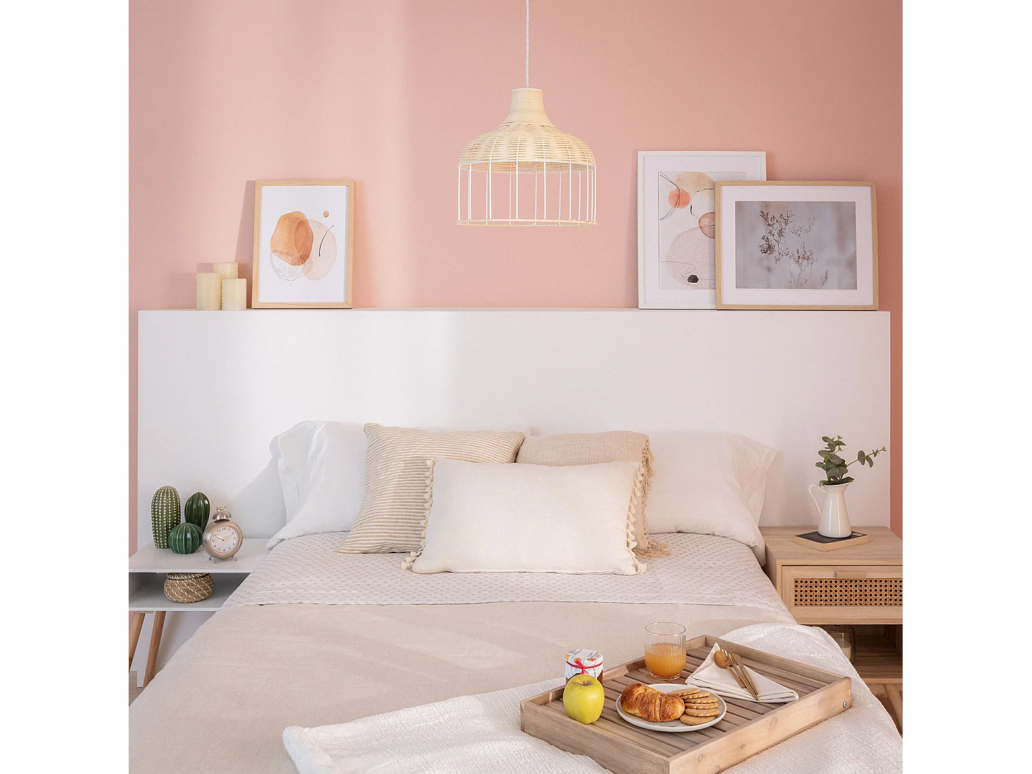 Suspension Rotin et Métal Sliema  Blanc