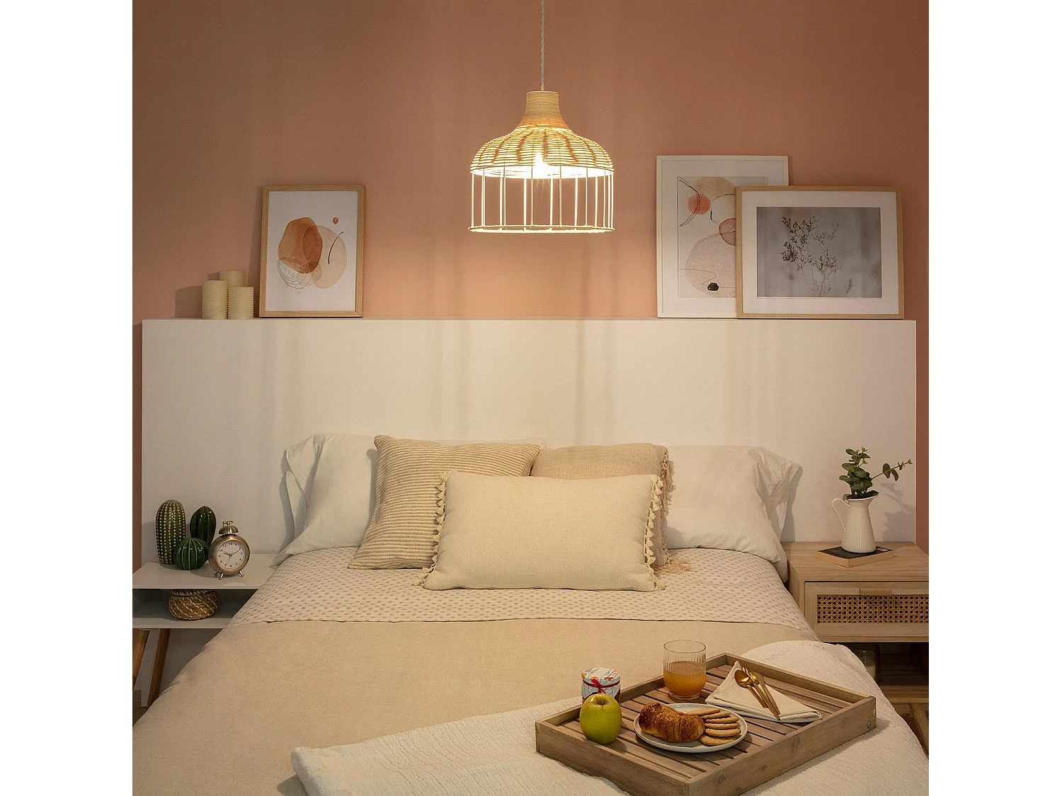 Suspension Rotin et Métal Sliema  Blanc