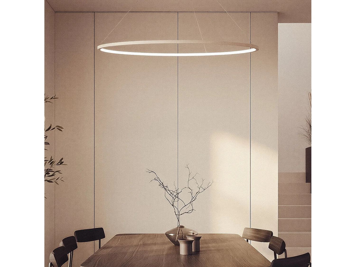 Lampada a Sospensione a LED da 28 W in Alluminio con CCT Selezionabile, Modello Big Ivalo, Ø 1 metro Bianco