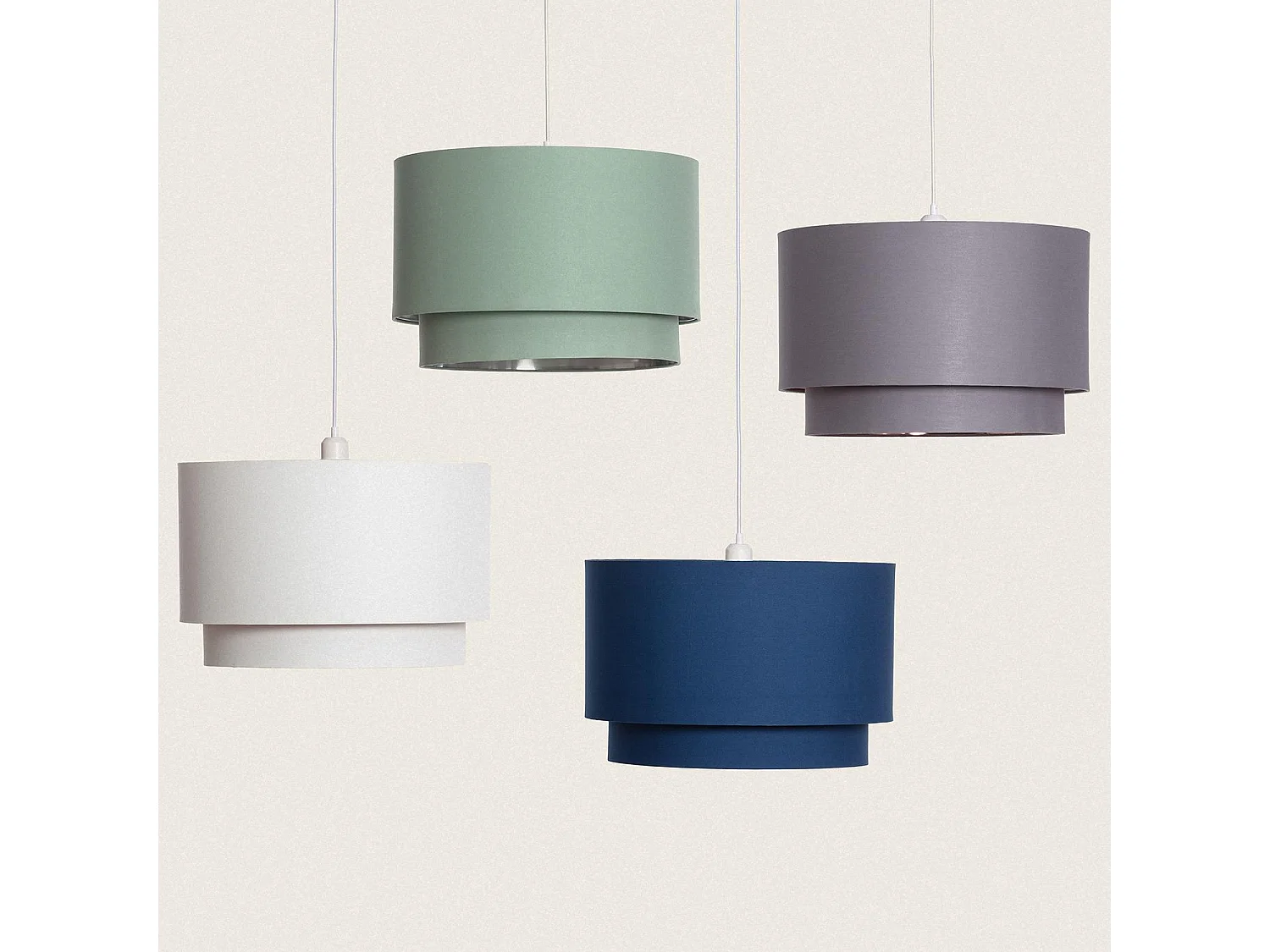 Lampada a Sospensione Tessuto Bello Duo Riflesso Bianco