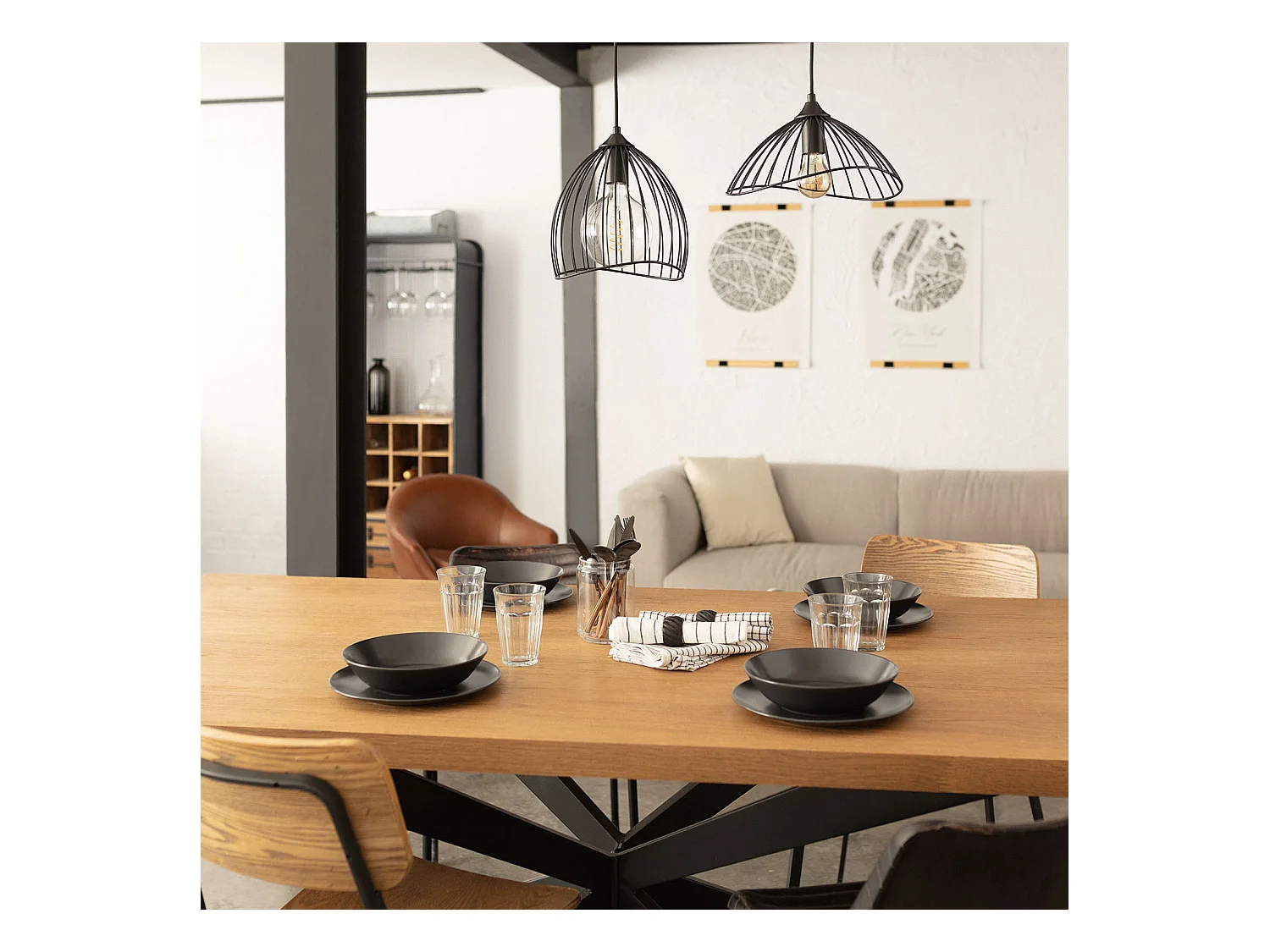 Lampada a Sospensione Metallo Kibanda Bellús Nero