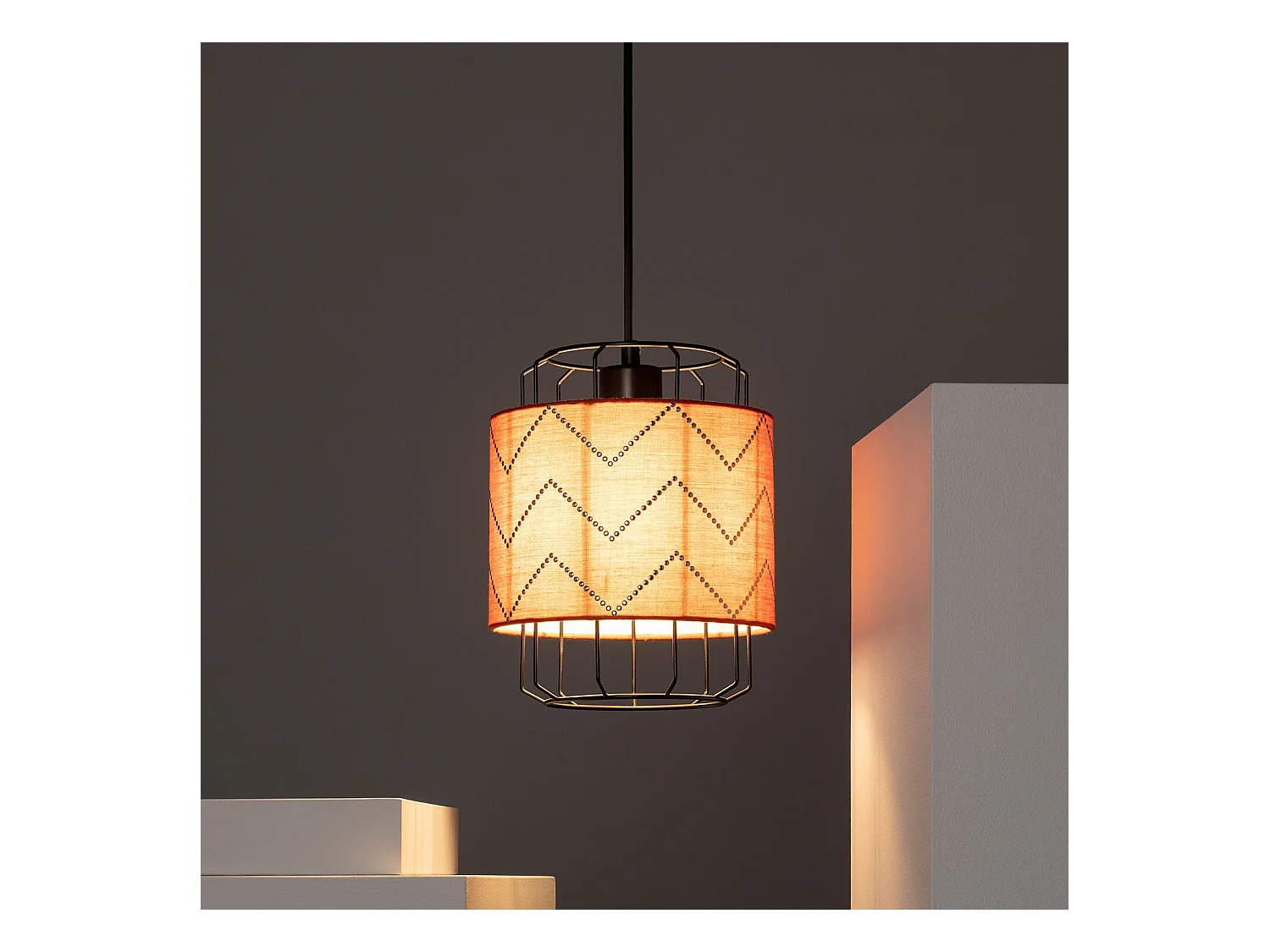 Lampada a Sospensione Tessuto Pointiza Rosso Mattone