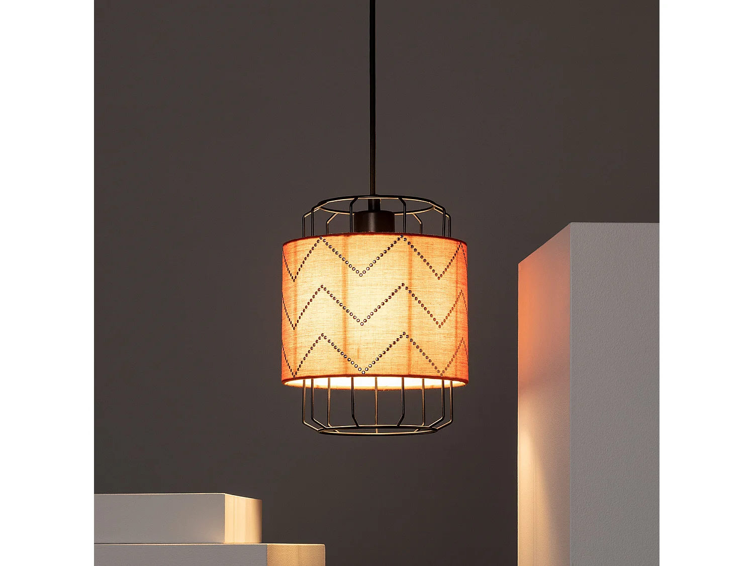 Lampada a Sospensione Tessuto Pointiza Rosso Mattone