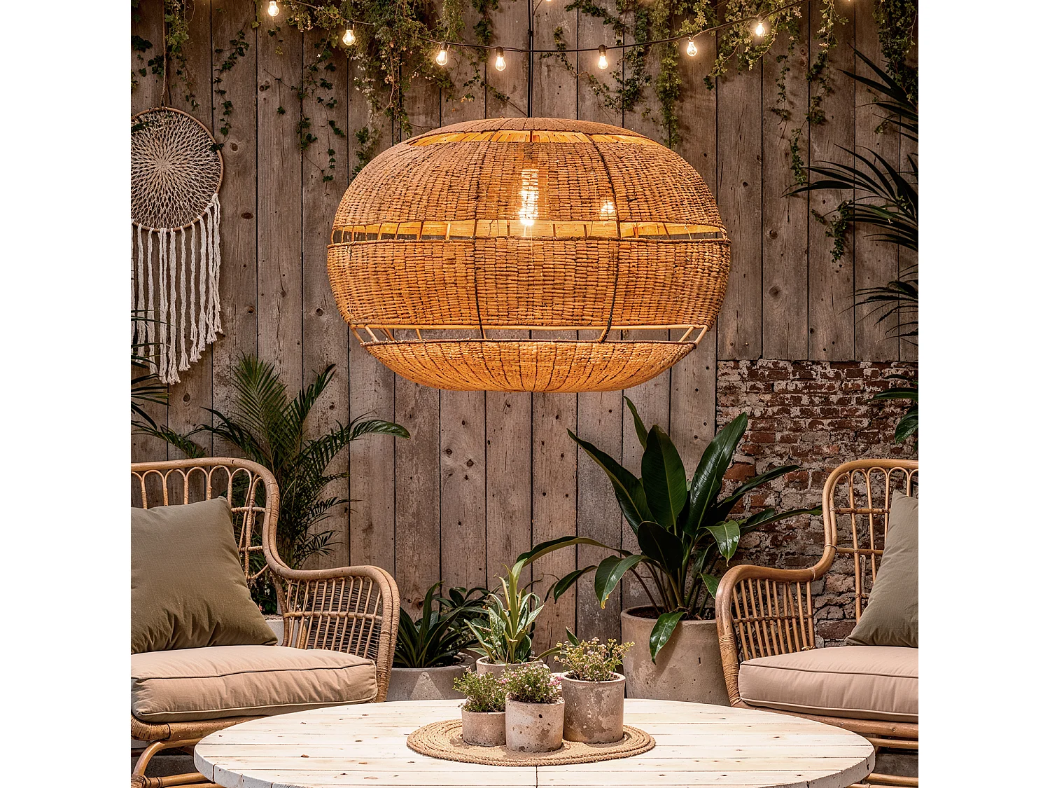 Suspension Rotin pour Extérieure Oblate Bulang Ø800 mm ILUZZIA Noir extérieur