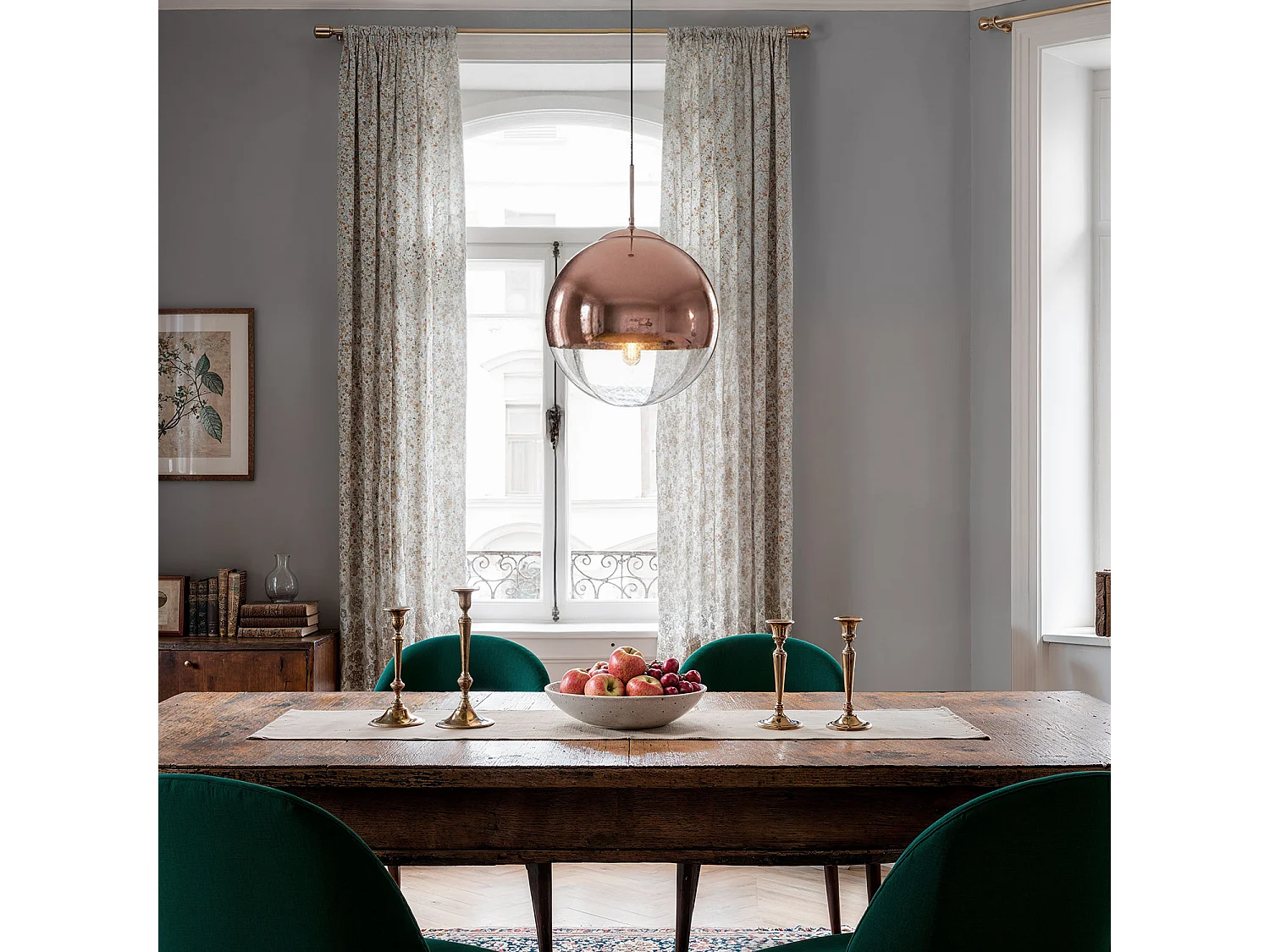 Lampada a Sospensione in Metallo e Vetro Yelitza Oro Rosa