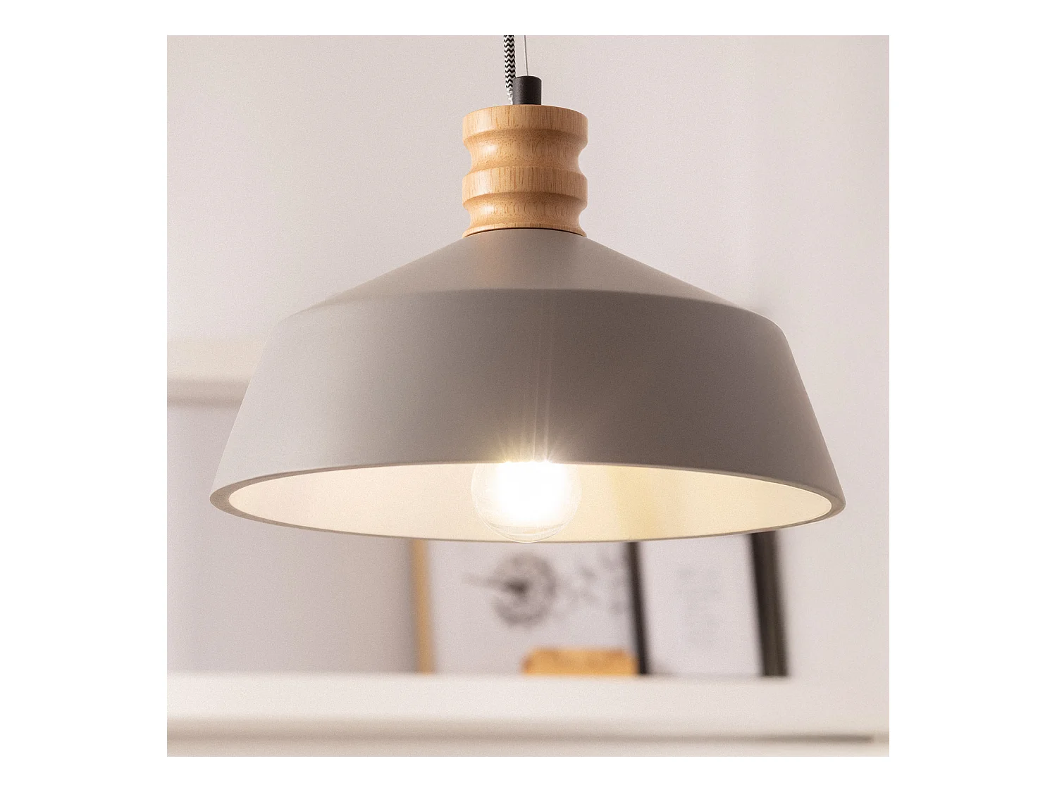 Lampada a Sospensione Cemento e Legno Kukojoa Grigio