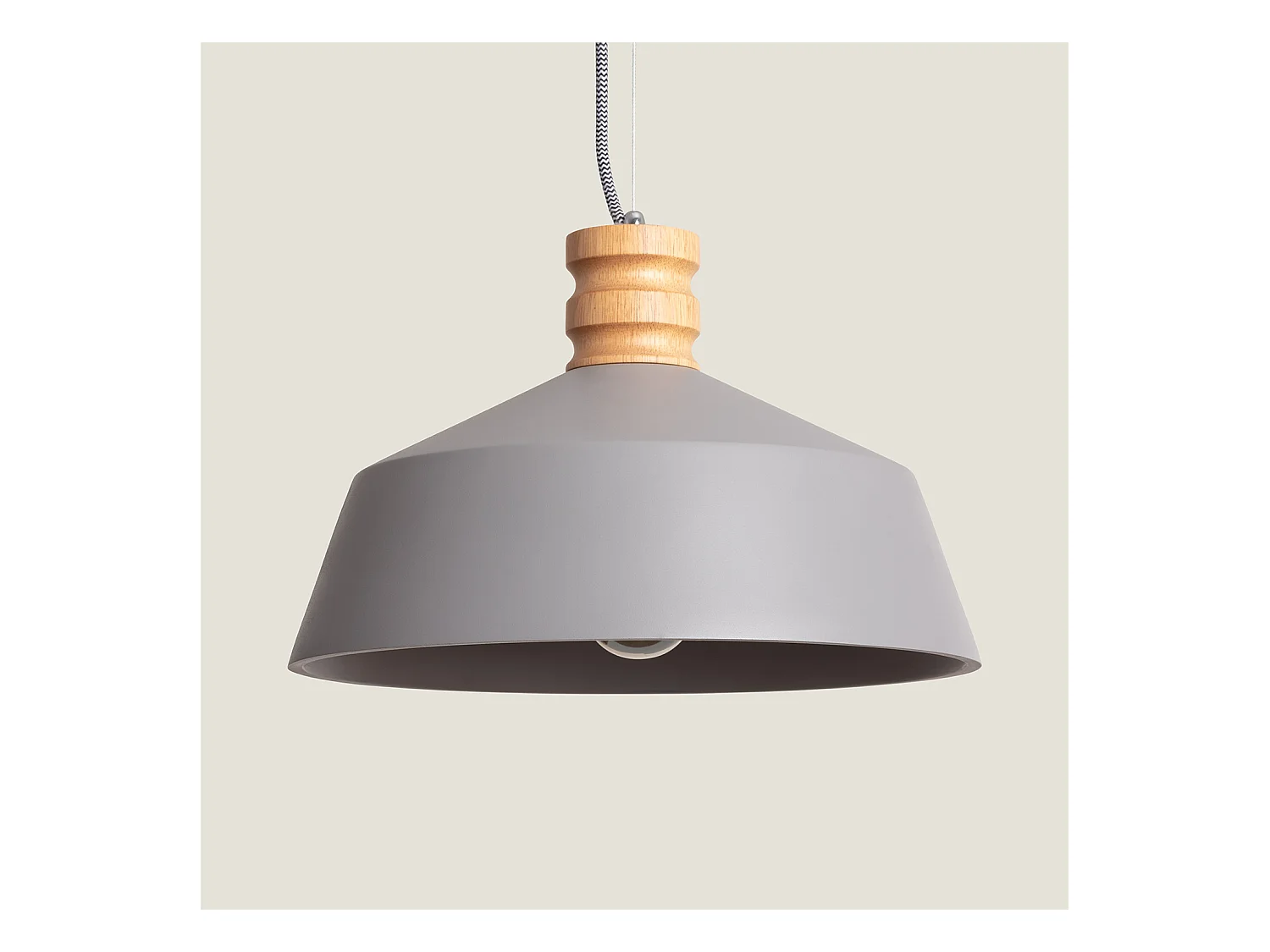 Lampada a Sospensione Cemento e Legno Kukojoa Grigio