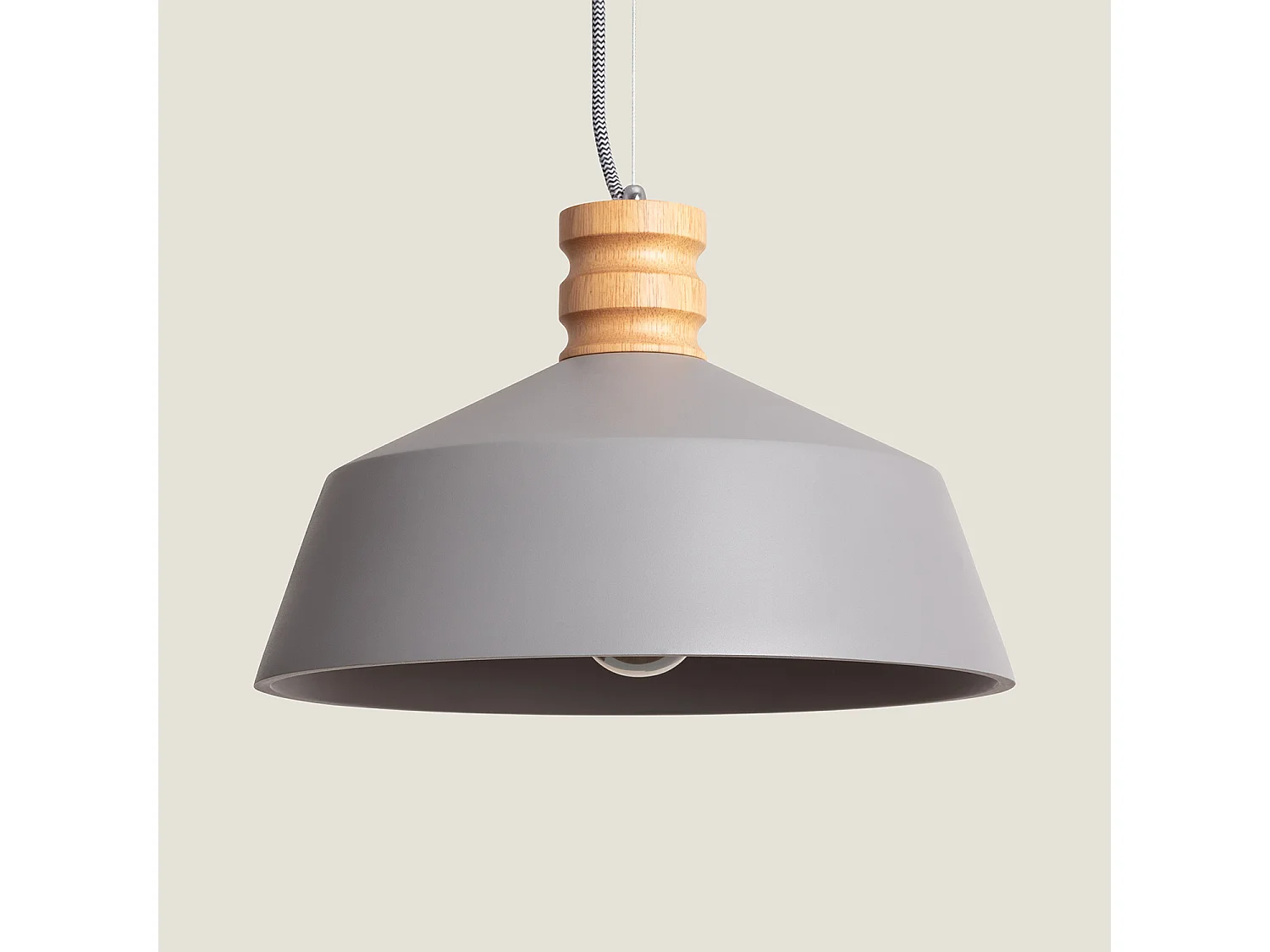 Lampada a Sospensione Cemento e Legno Kukojoa Grigio