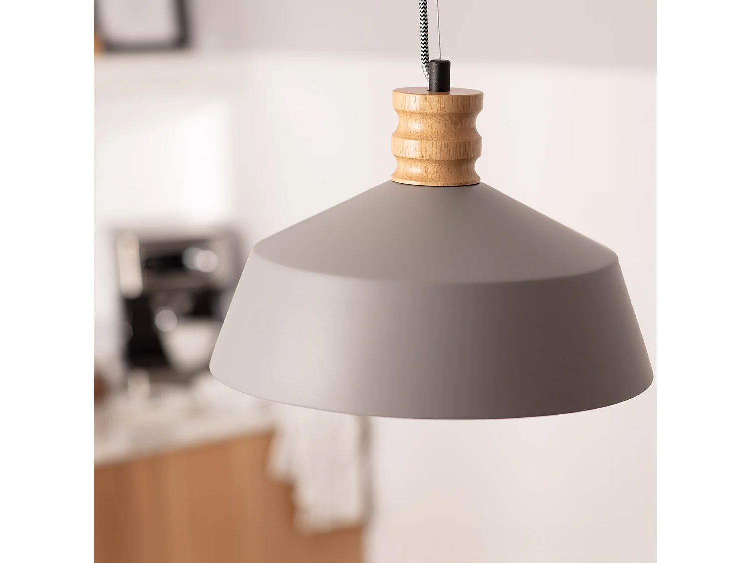 Lampada a Sospensione Cemento e Legno Kukojoa Grigio