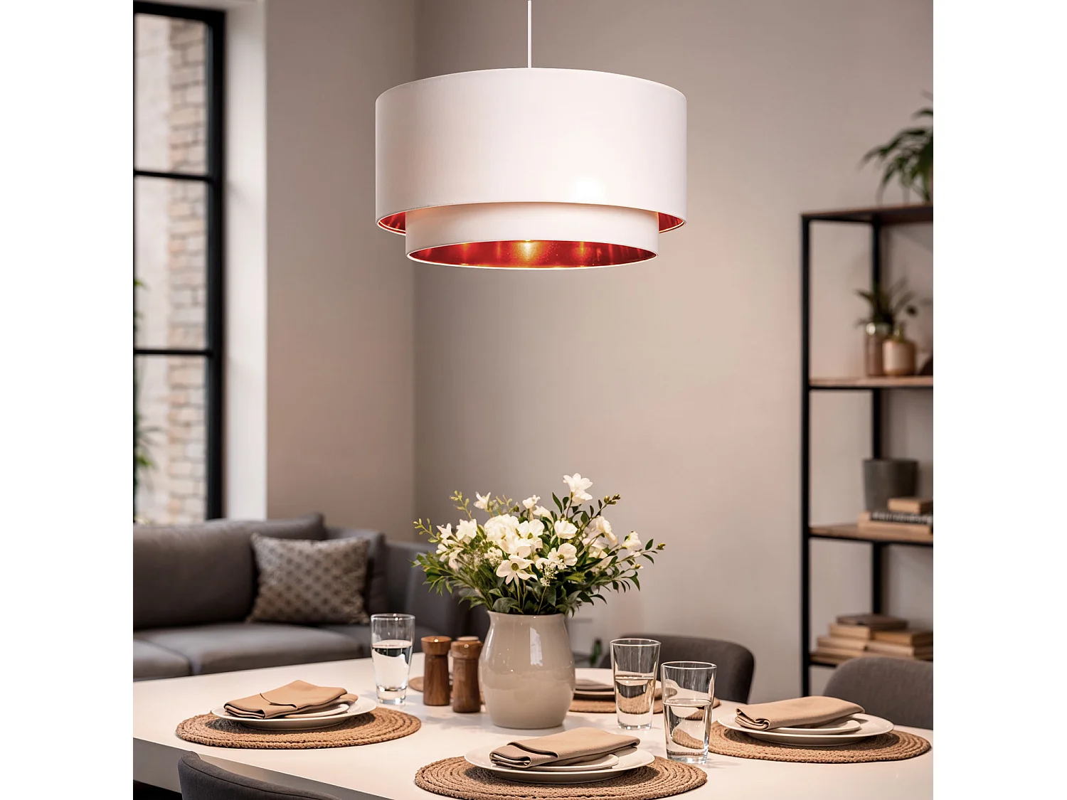 Lampada a Sospensione Tessuto Bello Duo Riflesso Grigio