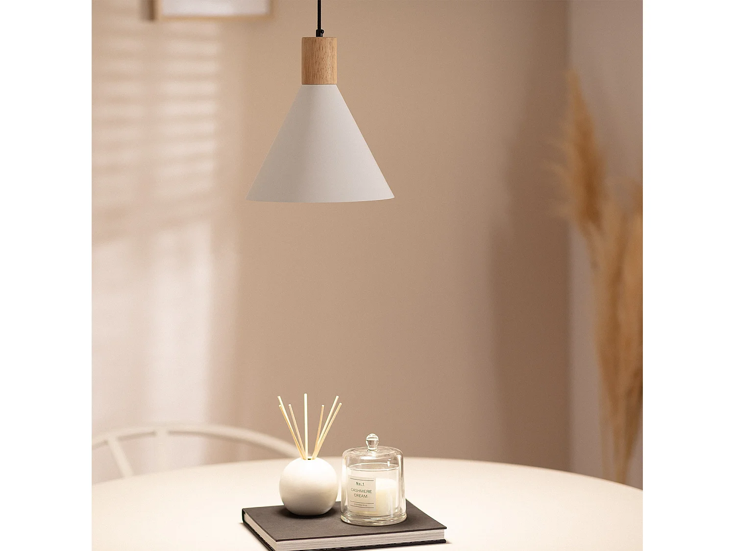 Lámpara Colgante Metal y Madera Arbat Blanco