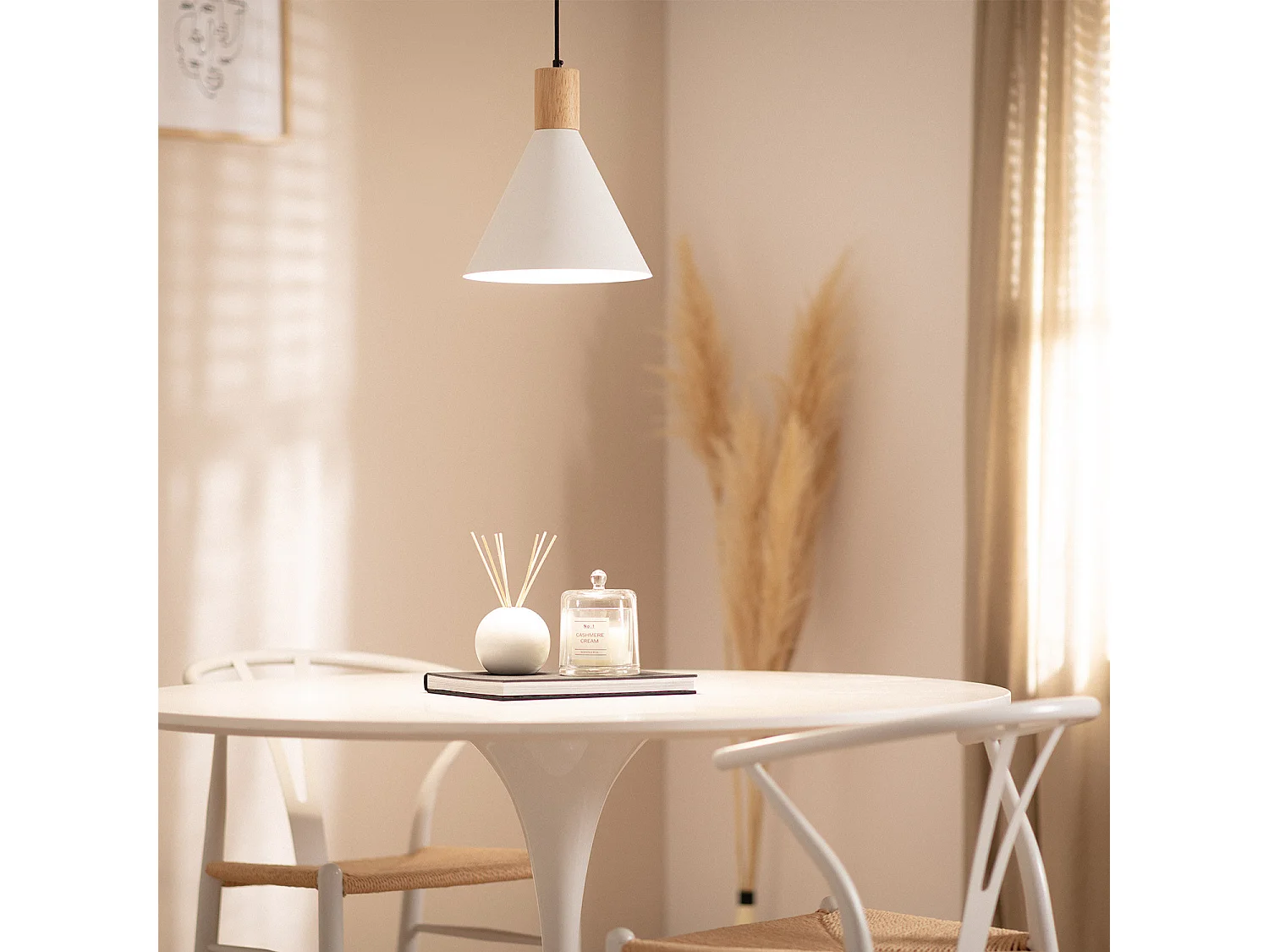 Suspension Métal et Bois Arbat Blanc