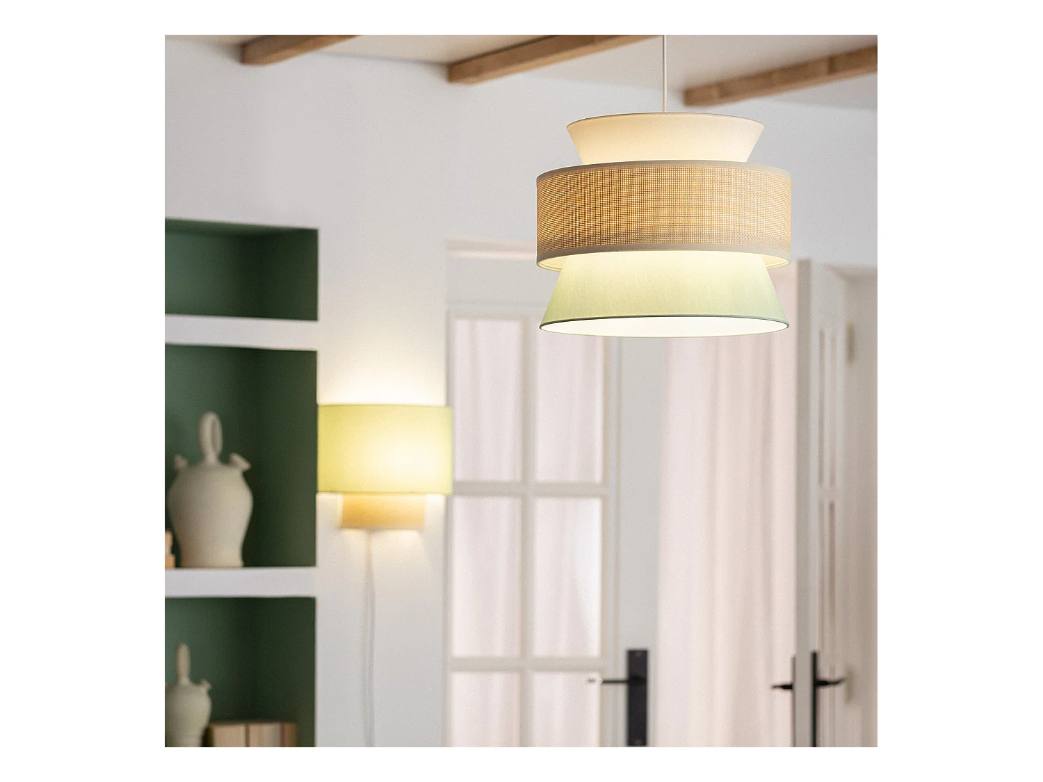 Lampada a Sospensione Tessuto Chulu Verde