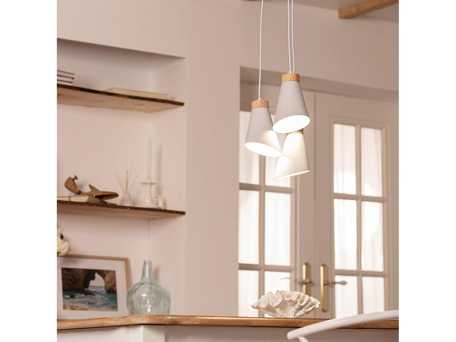 Suspension Métal et Bois Itai Blanc