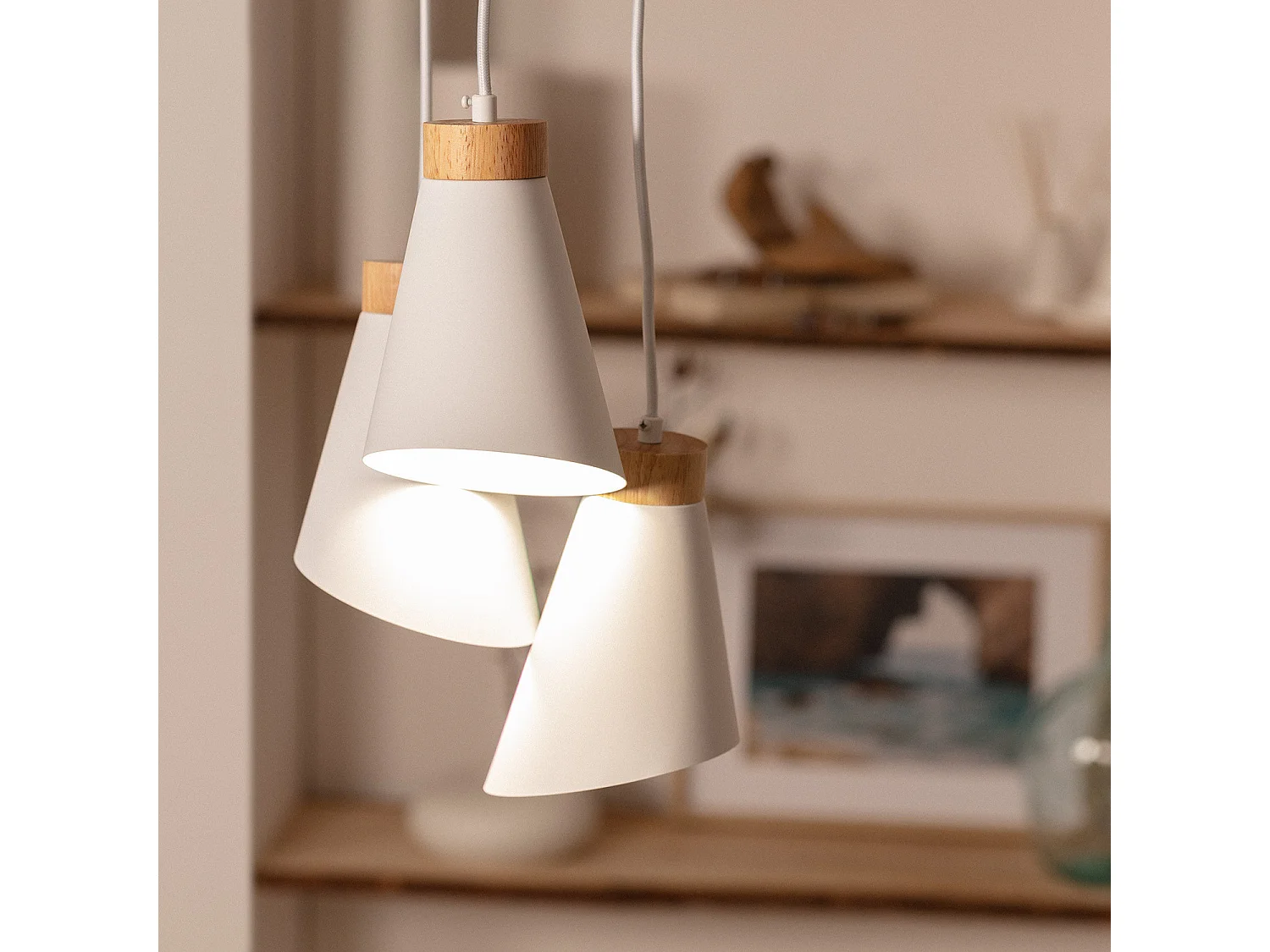 Suspension Métal et Bois Itai Blanc